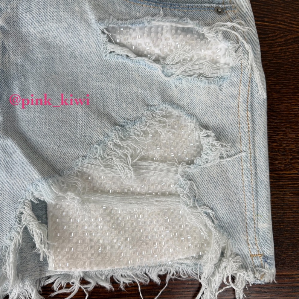 🆑 Blue Revival Pearl Girl High Rise Exposed Pocket Denim Shorts - Picture 5 of 14